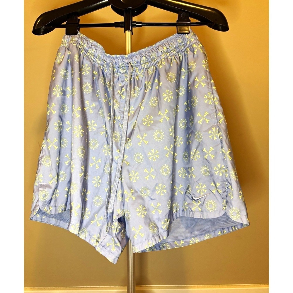 Nike Men's XL Swim Trunks Blue Yellow Floral Print Board Shorts Mesh Lining